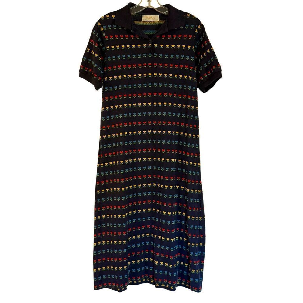 B.G. Day vintage floral print polo dress size M